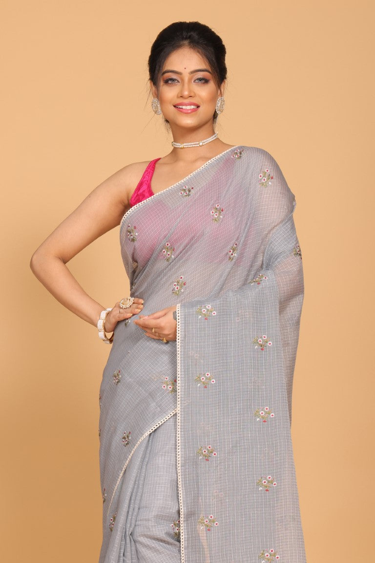 Morchari Kota Embroidery Saree - Grey