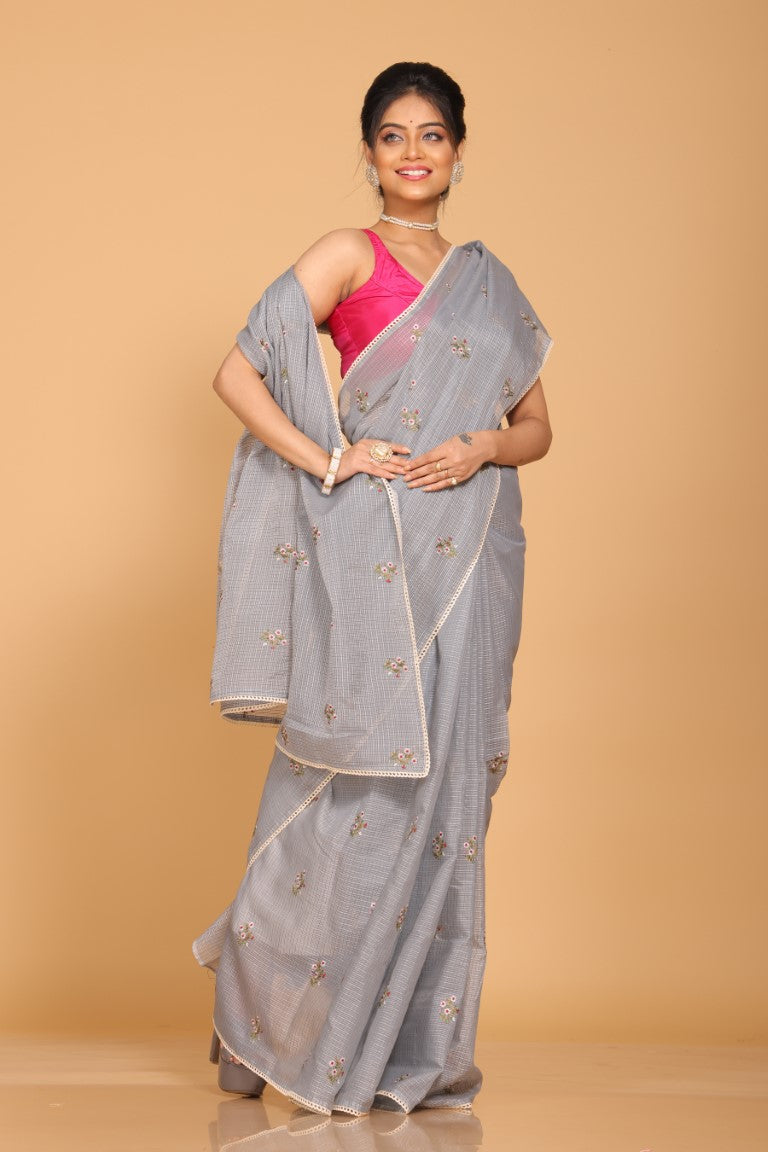 Morchari Kota Embroidery Saree - Grey