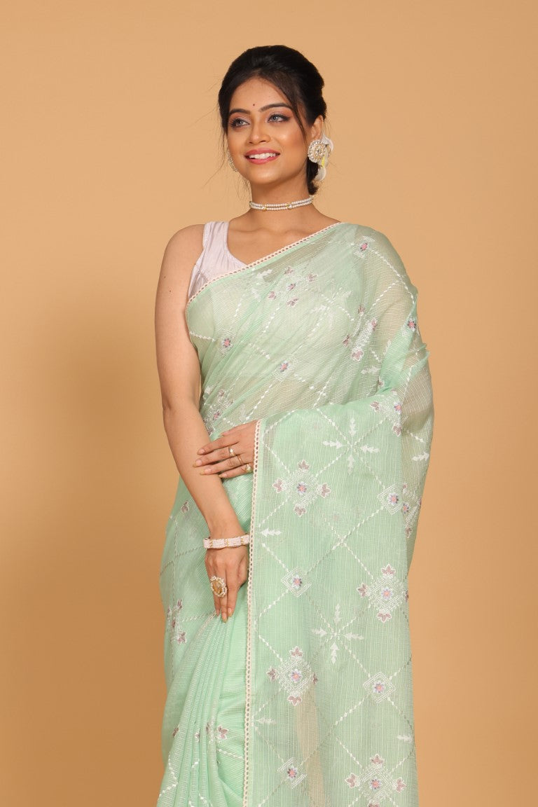 Morchari Kota Embroidery Saree - Green