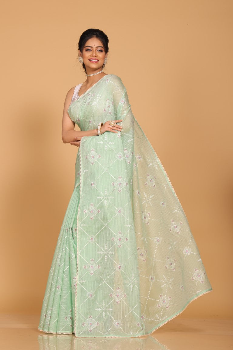 Morchari Kota Embroidery Saree - Green