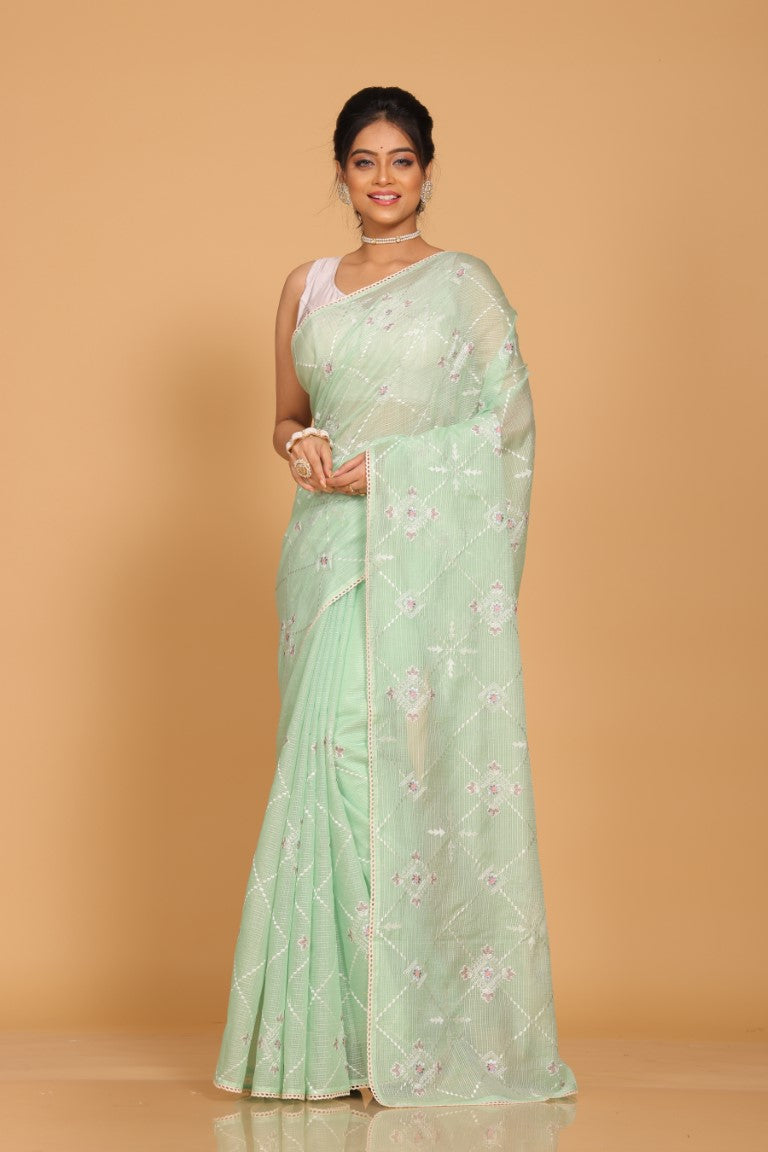 Morchari Kota Embroidery Saree - Green