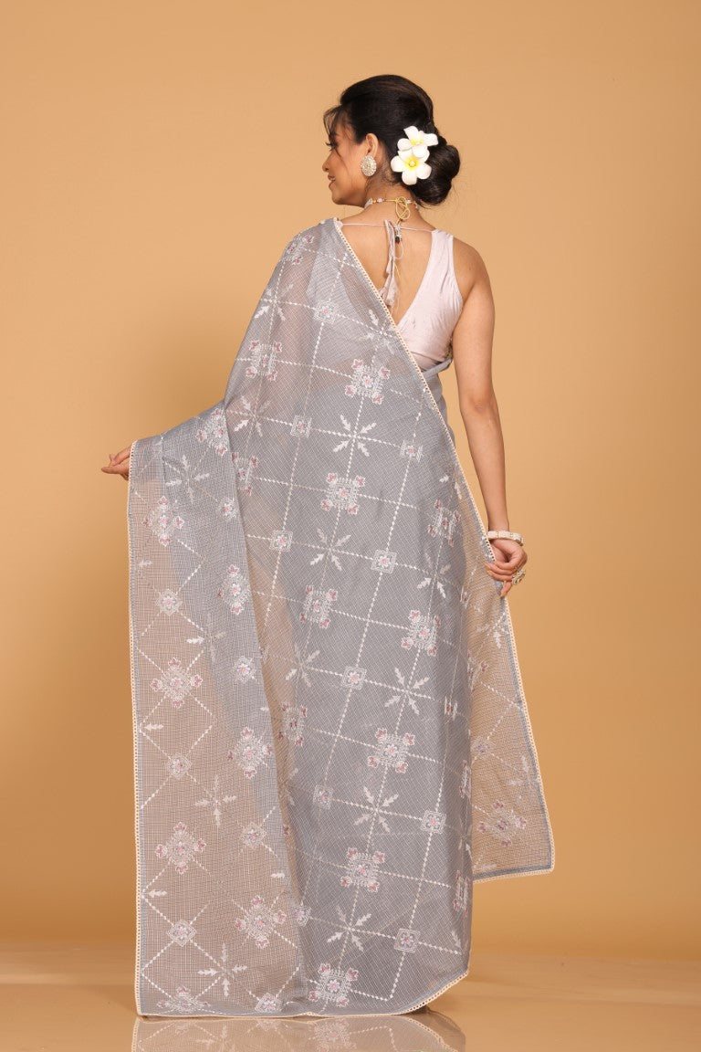 Morchari Kota Embroidery Saree - Grey