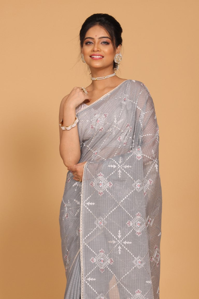Morchari Kota Embroidery Saree - Grey
