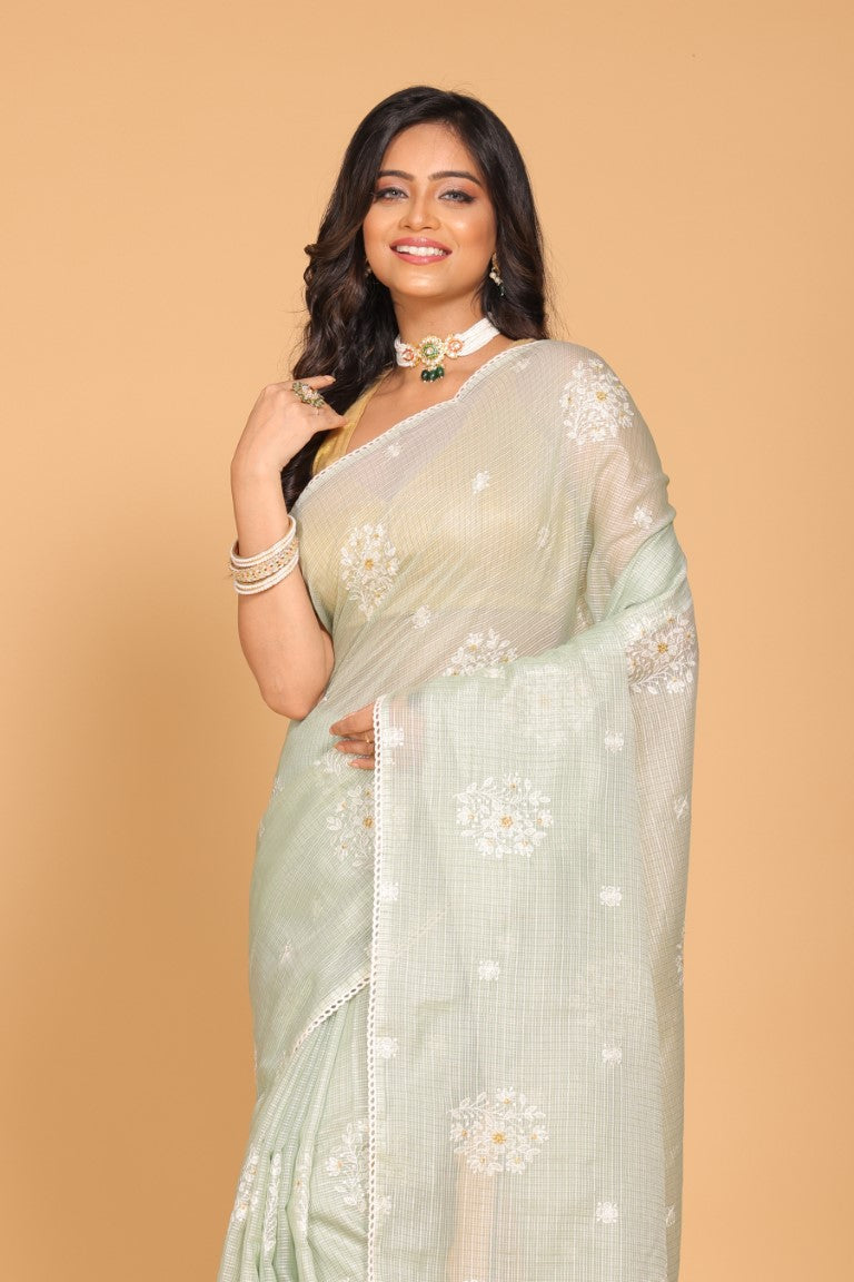 Morchari Kota Embroidery Saree - Green