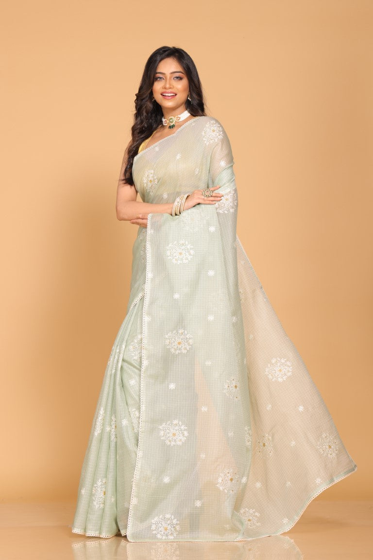 Morchari Kota Embroidery Saree - Green