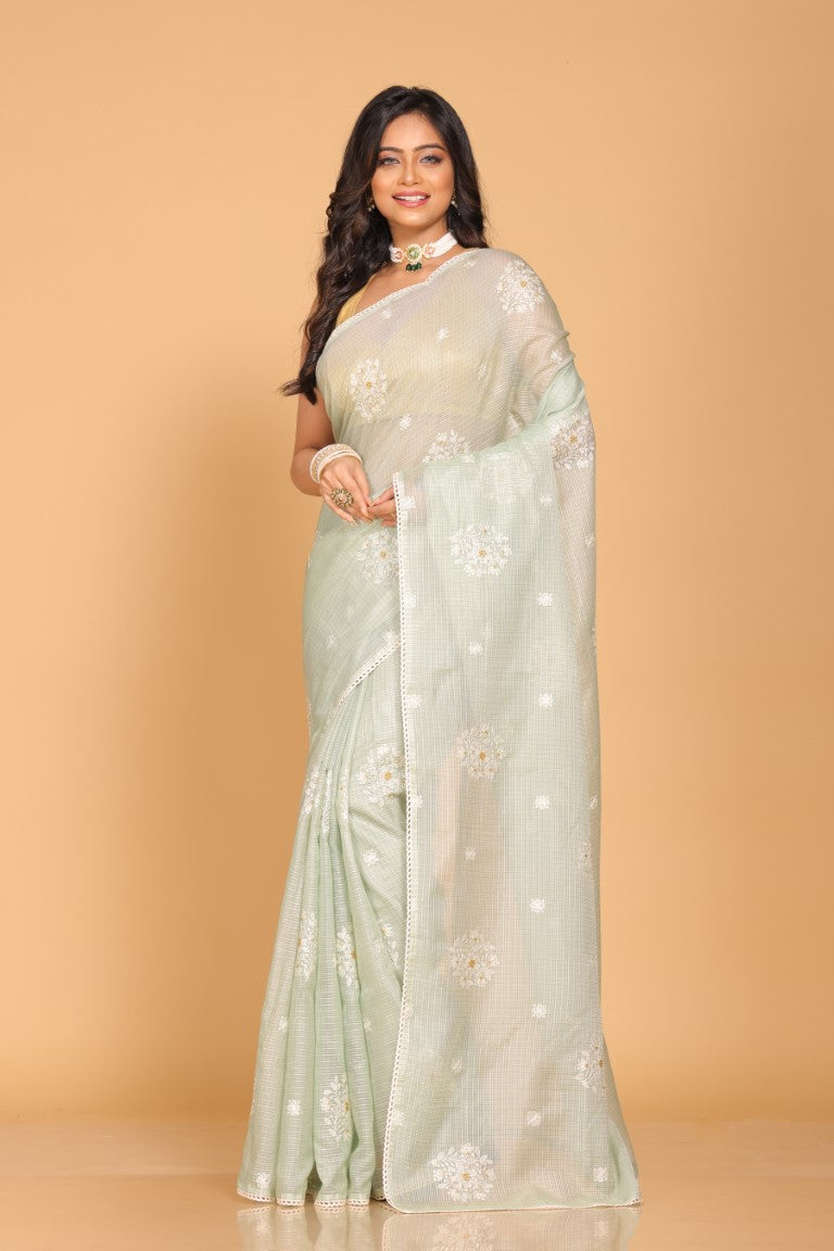 Morchari Kota Embroidery Saree - Green