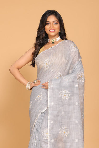 Morchari Kota Embroidery Saree - Grey