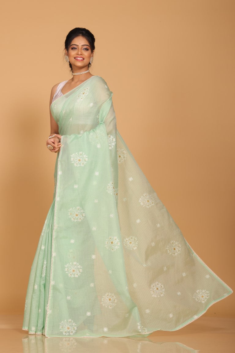 Morchari Kota Embroidery Saree - Lime Green