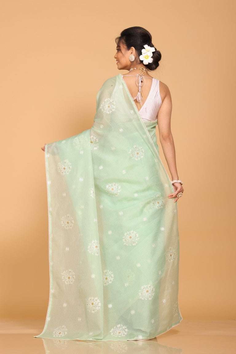 Morchari Kota Embroidery Saree - Lime Green