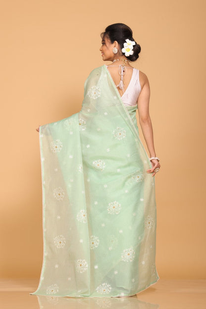 Morchari Kota Embroidery Saree - Lime Green