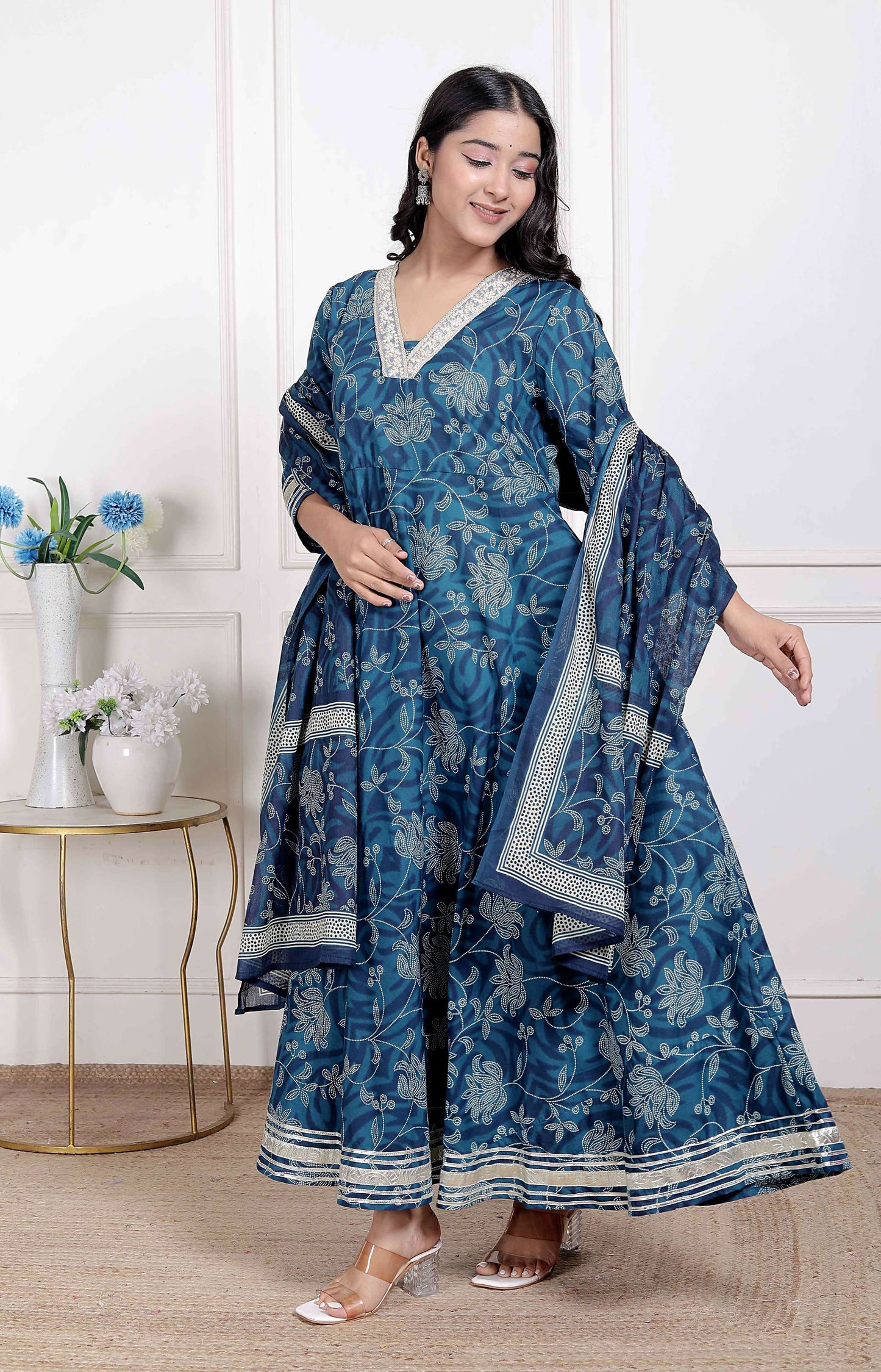 Miravan Women's Jashn Hand Block Printed Ethnic anarkali kurta and dupatta