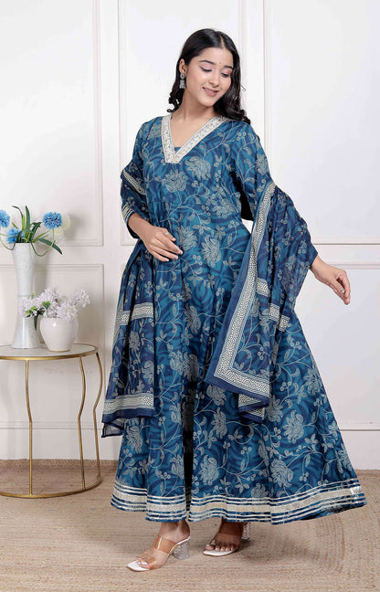 Miravan Women's Jashn Hand Block Printed Ethnic anarkali kurta and dupatta