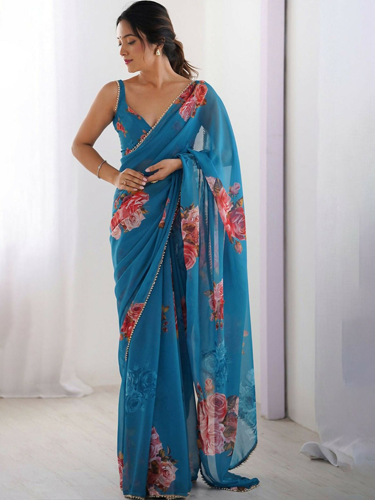 Traditional Partywear Blue Georgette Fancy Saree-Pavitra
