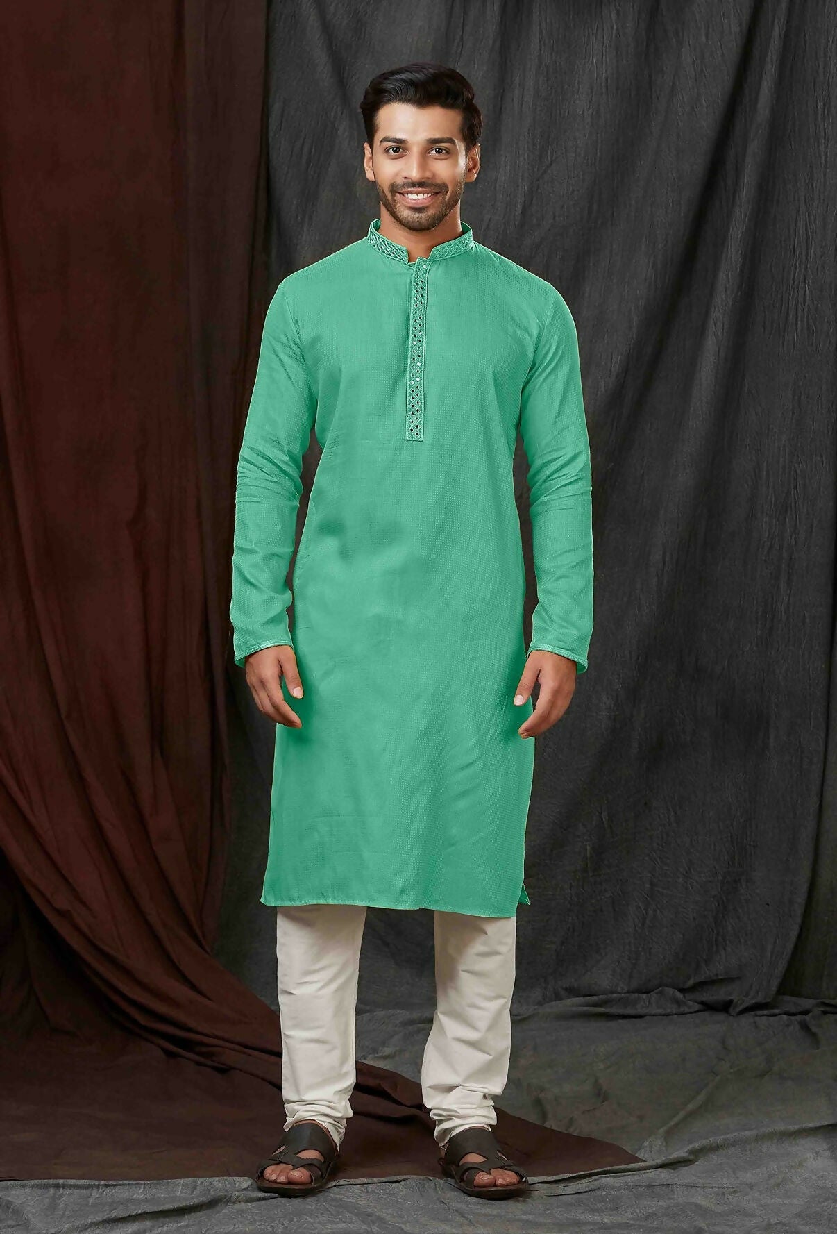 Joban Fashion C.Green Self Jacquard Kurta Pyjama