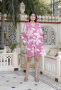 Miravan Women's Pure Cotton Floral Printed Pink V-Neck Waist Tie-Up Playsuit