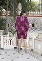 Miravan Women's Pure Cotton Wine Floral Printed Long Sleeves Waist Tie-Up Playsuit