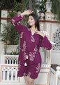 Miravan Women's Pure Cotton Wine Floral Printed Long Sleeves Waist Tie-Up Playsuit