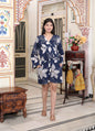 Miravan Women's Blue V Neck Tie-Ups Floral Pure Cotton Casual Long Sleeves Playsuit