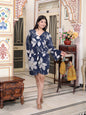 Miravan Women's Blue V Neck Tie-Ups Floral Pure Cotton Casual Long Sleeves Playsuit