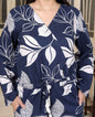 Miravan Women's Blue V Neck Tie-Ups Floral Pure Cotton Casual Long Sleeves Playsuit