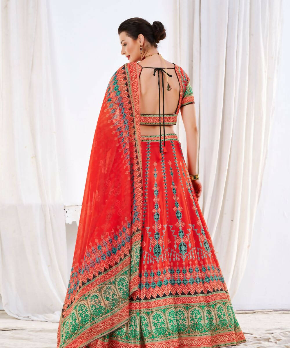 Wedding Designer Red Chinon Lehengha Choli - Anbazaar