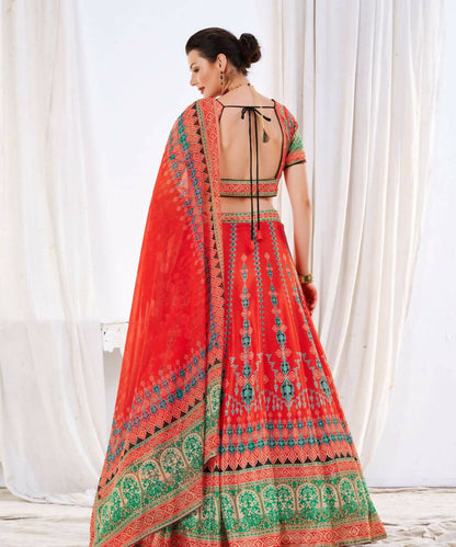 Wedding Designer Red Chinon Lehengha Choli - Anbazaar