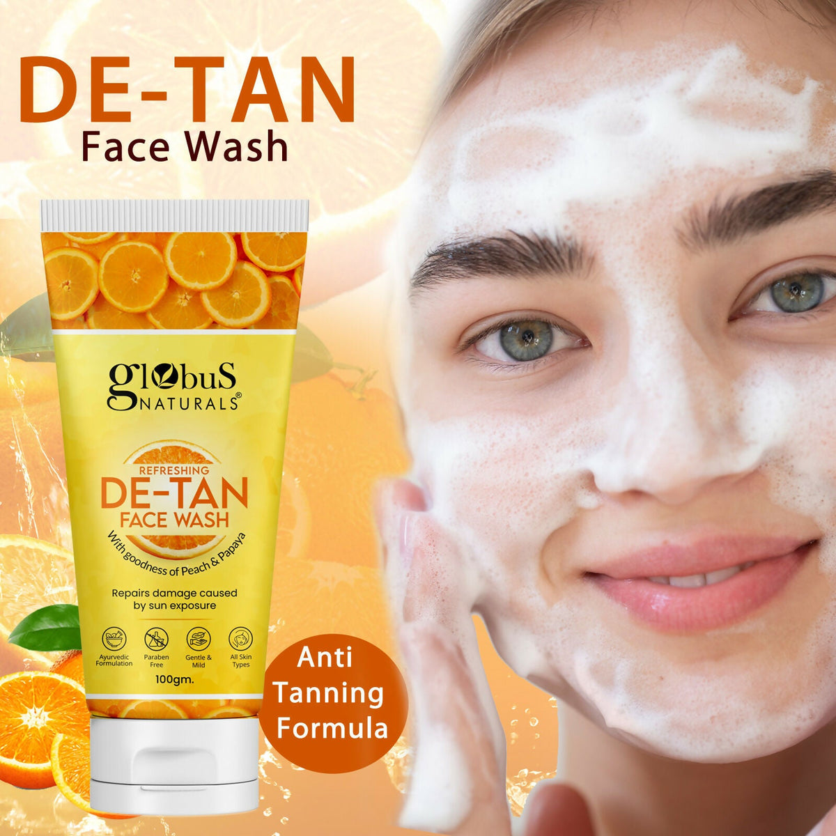 Globus Naturals De Tan Face Wash, Suitable For All Skin Types