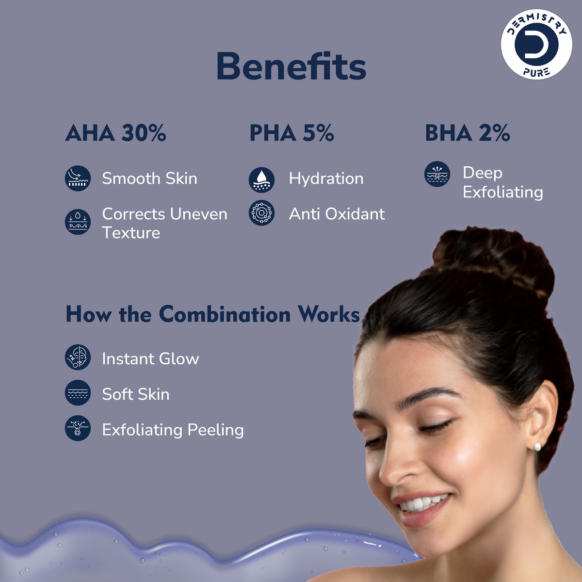 Dermistry 30% AHA 5% PHA 2% BHA Peeling Exfoliating Solution Instant Bright Glow Fairness Face Serum