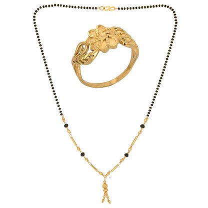 AanyaCentric Gold-Polished Mangalsutra & Ring Set