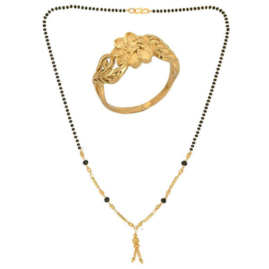 AanyaCentric Gold-Polished Mangalsutra & Ring Set