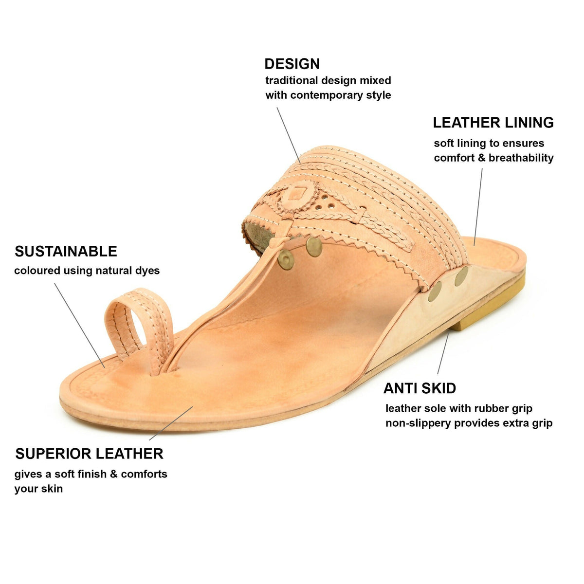 Stepsoft Men'S Natural Kolhapuri Chappal | Handcrafted Ethnic Slip-On Leather Footwear