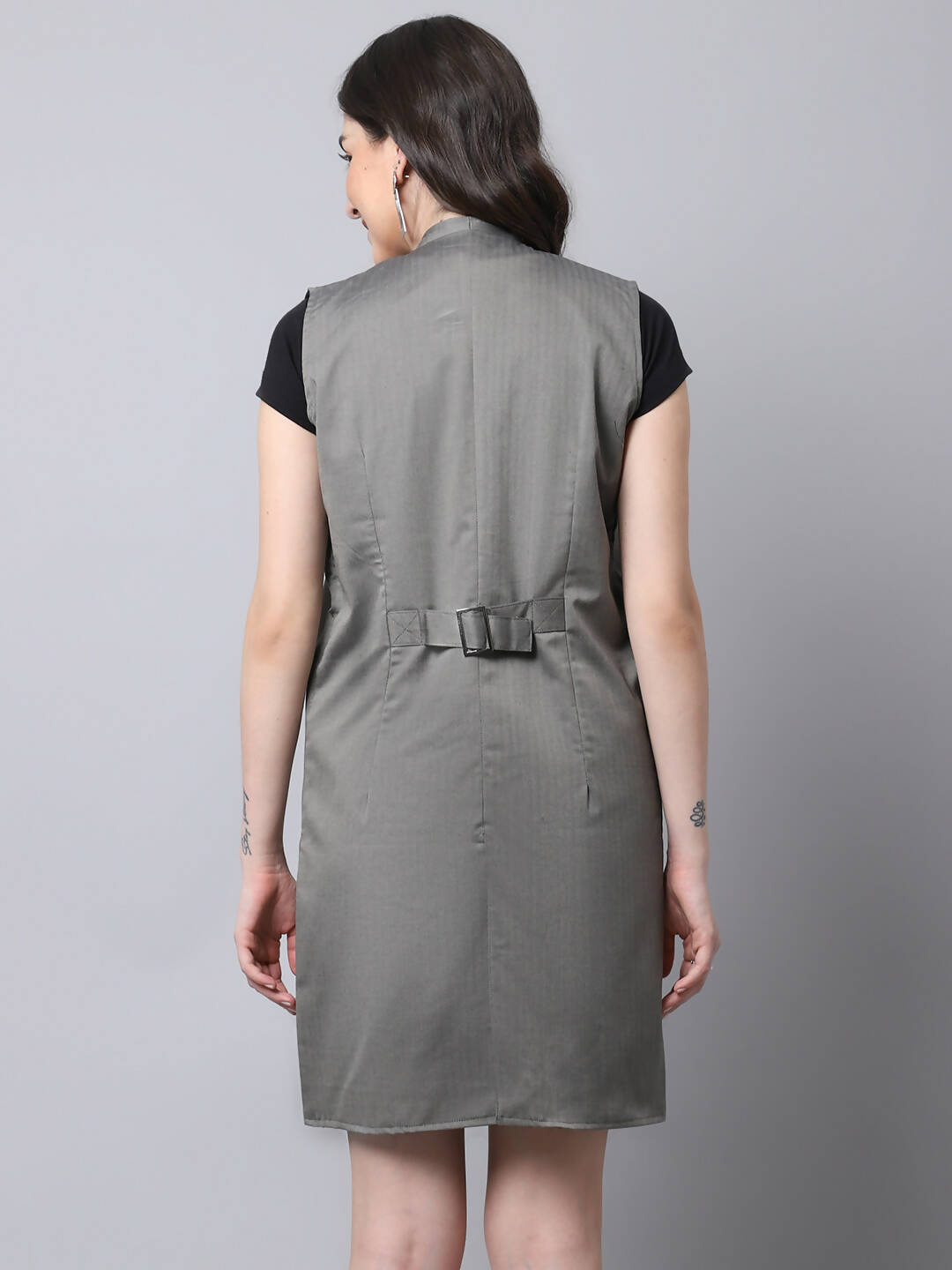 Even Apparels Grey Polywool Open Front Women's Long Coat BF496
