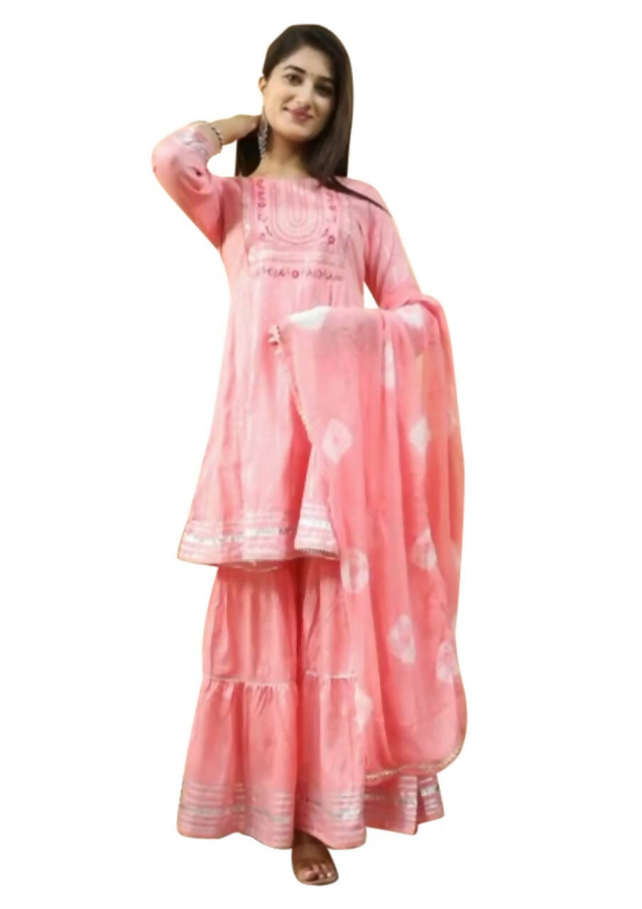 Vamika Gota Patti Work Rayon Peach Party Wear/Casual Wear Kurta Set/Suit