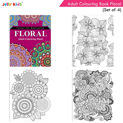 Jolly Kids Adult Colouring Books Set of 4|Adults Colouring Book: Stress Relieving Designs Floral, Animals, Birds & Motivational Quotes Colouring Books