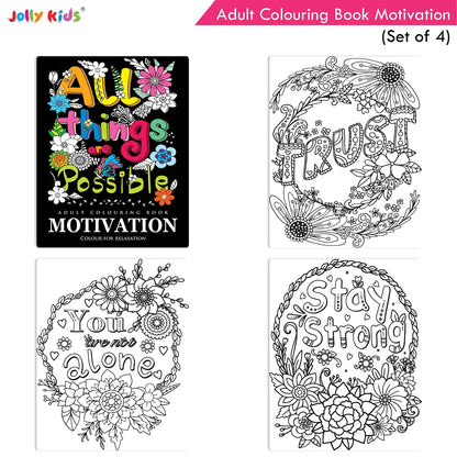 Jolly Kids Adult Colouring Books Set of 4|Adults Colouring Book: Stress Relieving Designs Floral, Animals, Birds & Motivational Quotes Colouring Books