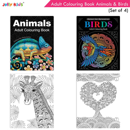 Jolly Kids Adult Colouring Books Set of 4|Adults Colouring Book: Stress Relieving Designs Floral, Animals, Birds & Motivational Quotes Colouring Books