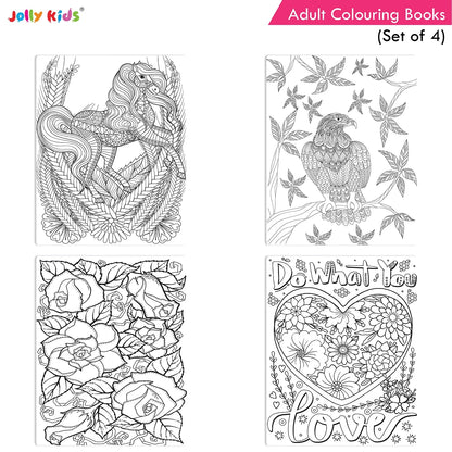 Jolly Kids Adult Colouring Books Set of 4|Adults Colouring Book: Stress Relieving Designs Floral, Animals, Birds & Motivational Quotes Colouring Books