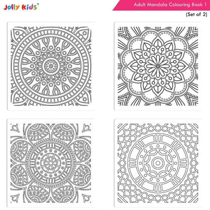 Jolly Kids Adults Mandala Colouring Books A Set of 2| Ideal For Stress Relieving, Relaxing & Meditation Books for Teenager