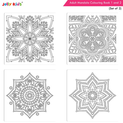 Jolly Kids Adults Mandala Colouring Books A Set of 2| Ideal For Stress Relieving, Relaxing & Meditation Books for Teenager