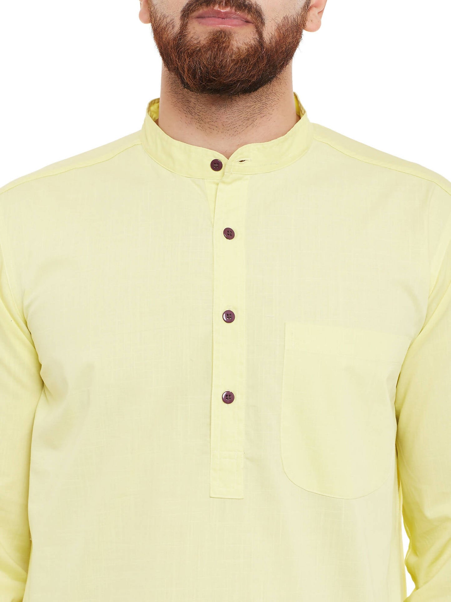 Even Apparels Yellow Pure Cotton Men's Kurta With Band Collar