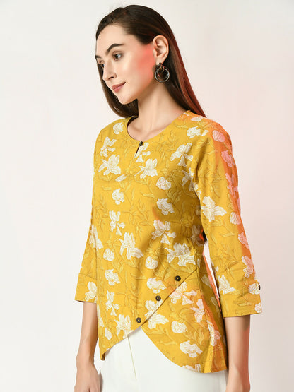 Myshka Women's Yellow Printed Top