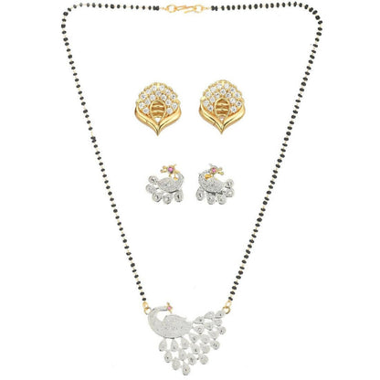 AanyaCentric Gold-Polished Mangalsutra with Pendant, 2 Pair Earrings