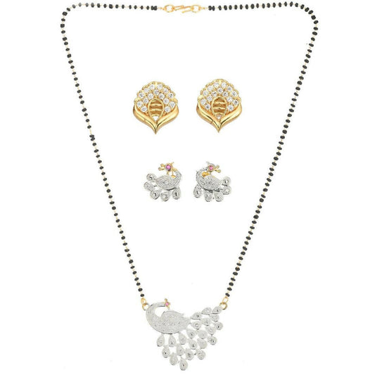 AanyaCentric Gold-Polished Mangalsutra with Pendant, 2 Pair Earrings