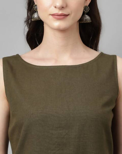 FIORRA Women's Olive Rayon Silk Straight Kurta Set