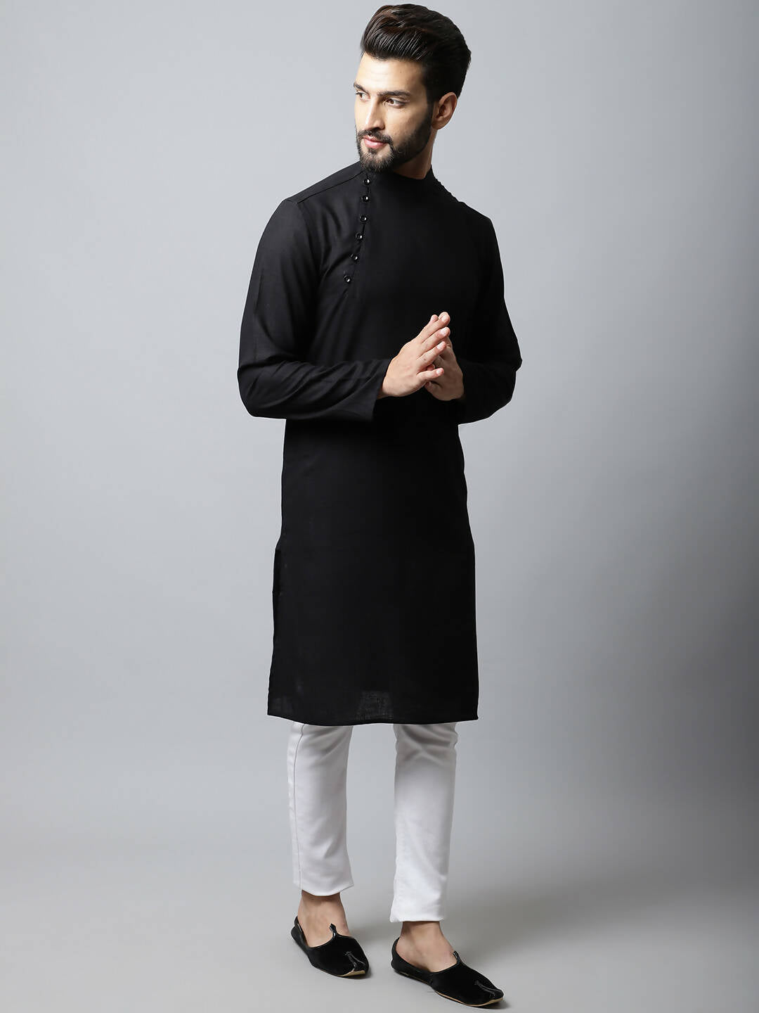 Even Apparels Black Color Linen Linen Men's Kurta With Side Placket (LN761)