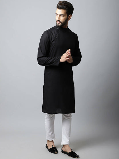 Even Apparels Black Color Linen Linen Men's Kurta With Side Placket (LN761)