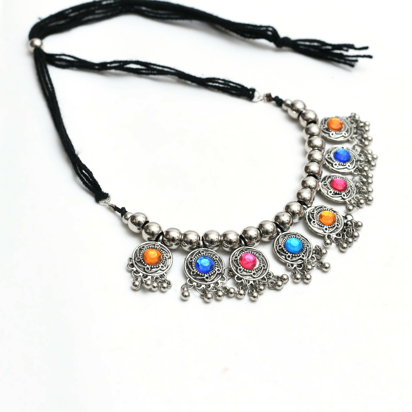 Mominos Fashion Johar Kamal Women Oxidised Silver-Plated Brass Finish Kundan Choker (Multi)