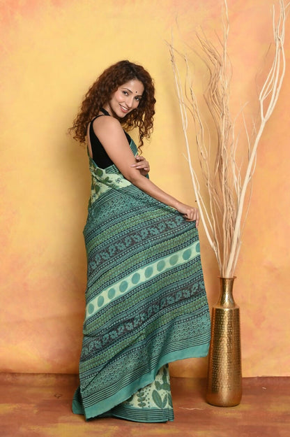 Very Much Indian Designer Modal Silk Saree With With Beautiful Floral Print - Sea Green