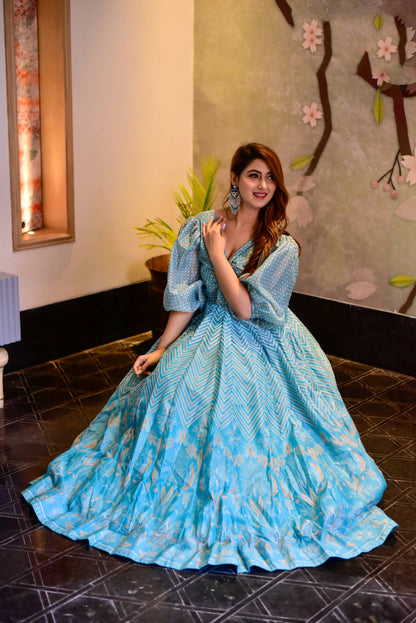 Casual Designer Sky Cotton Silk Gown - Anbazaar