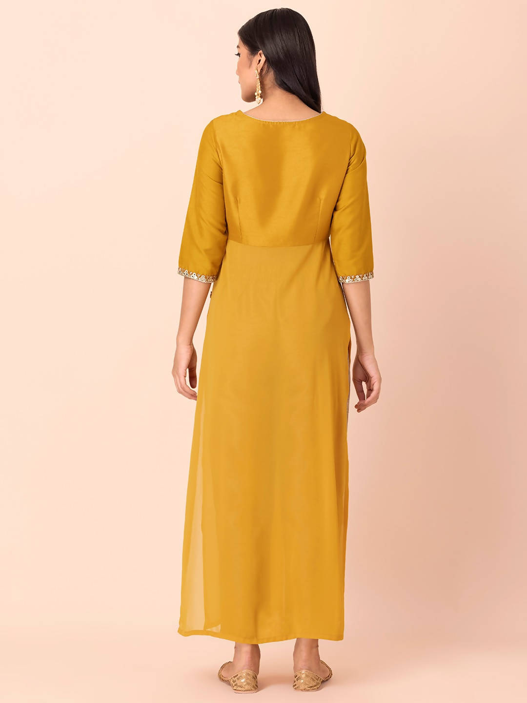 Indya Mustard Yellow Yoke Design Gotta Patti High Slit Kurta